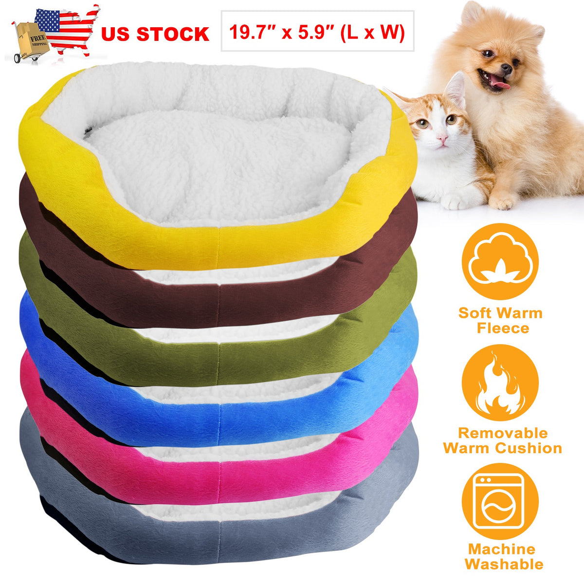 Soft Fleece Dog Bed with Reversible Cushion for Small Pets