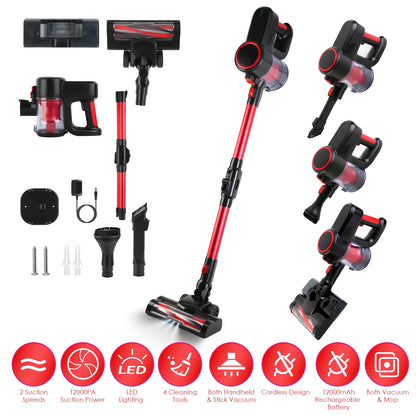 Cordless Stick Vacuum Cleaner with 12000PA Suction & LED Light