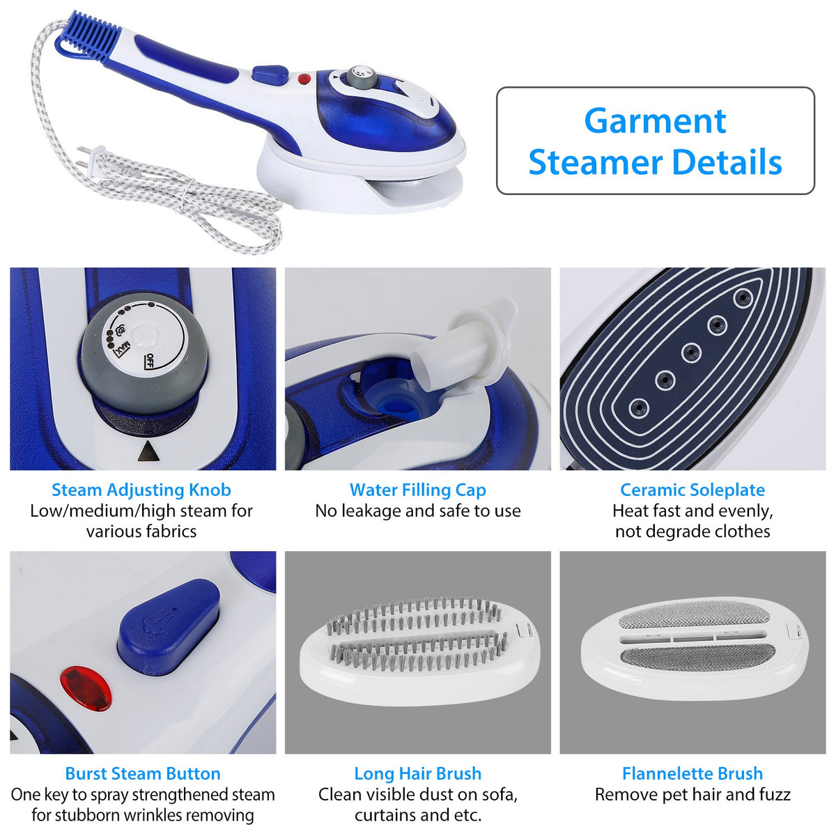 Handheld Garment Steamer with 3 Adjustable Steam Levels
