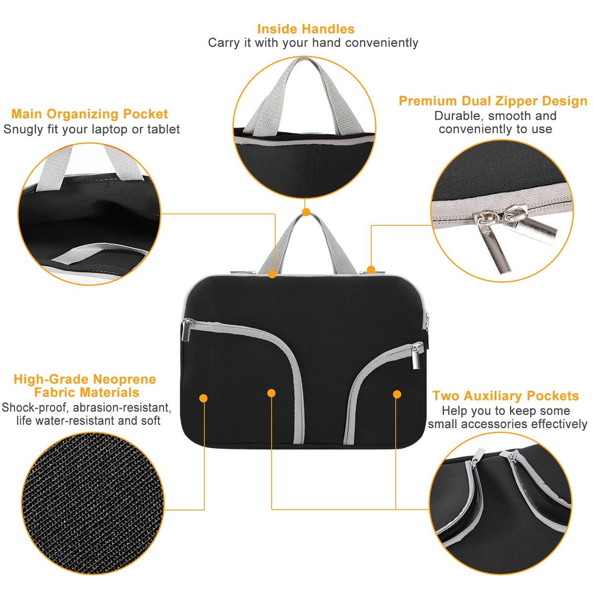 Laptop Sleeve Bag with Front Pockets - Neoprene Protection