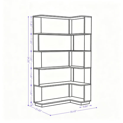 5-Tier L-Shaped Corner Bookshelf with 6 Open Shelves