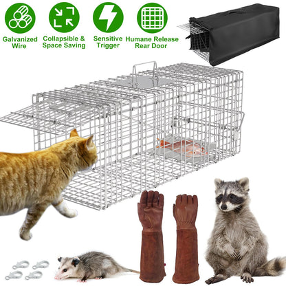 Humane Live Animal Trap Cage with Waterproof Cover - 30.5"