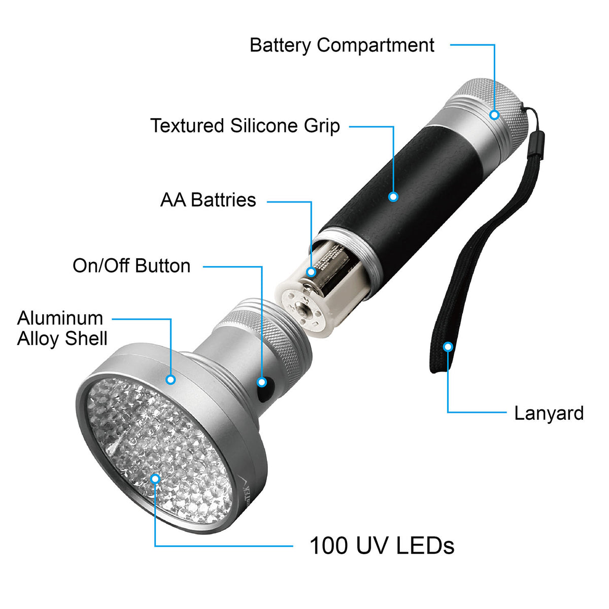 100-LED UV Blacklight Flashlight for Stain & Leak Detection