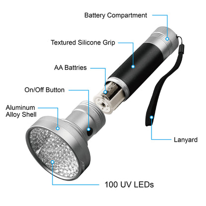 100-LED UV Blacklight Flashlight for Stain & Leak Detection