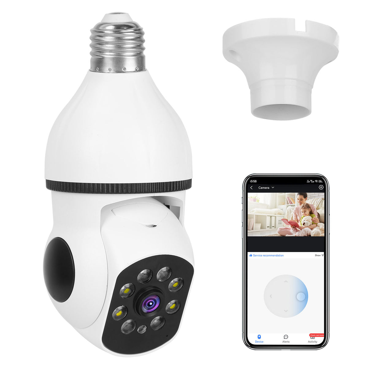 E27 WiFi Bulb Security Camera 1080P with Pan Tilt & Night Vision
