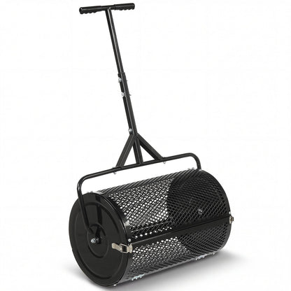 24 Inch Compost Spreader Peat Moss Spreader Roller with Height-Adjustable T-Shaped Handle