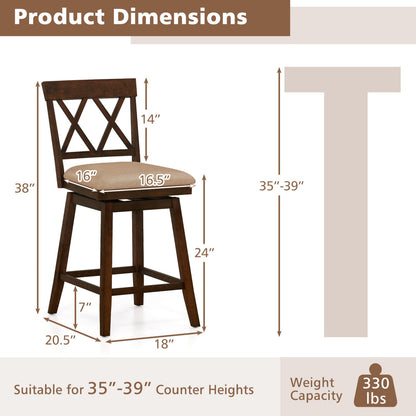 24 Inch Counter Height Barstools Set of 4 with Backrest and Upholstered Seat Cushion