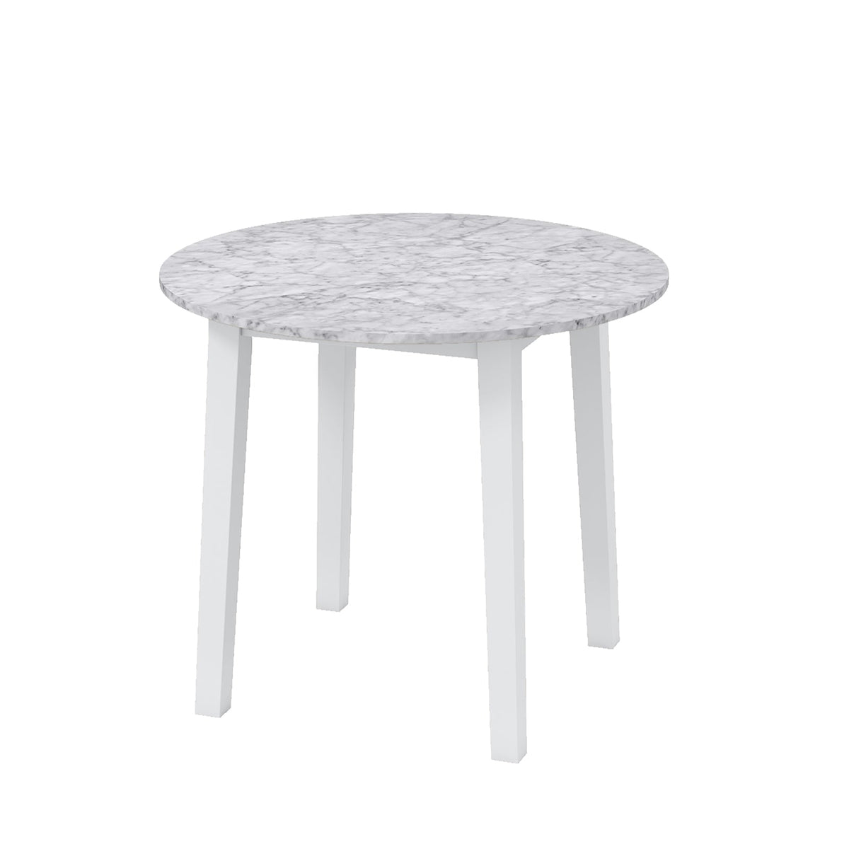 35 Inch Round Dining Table with Rubber Wood Legs and Marble-textured Veneer Tabletop