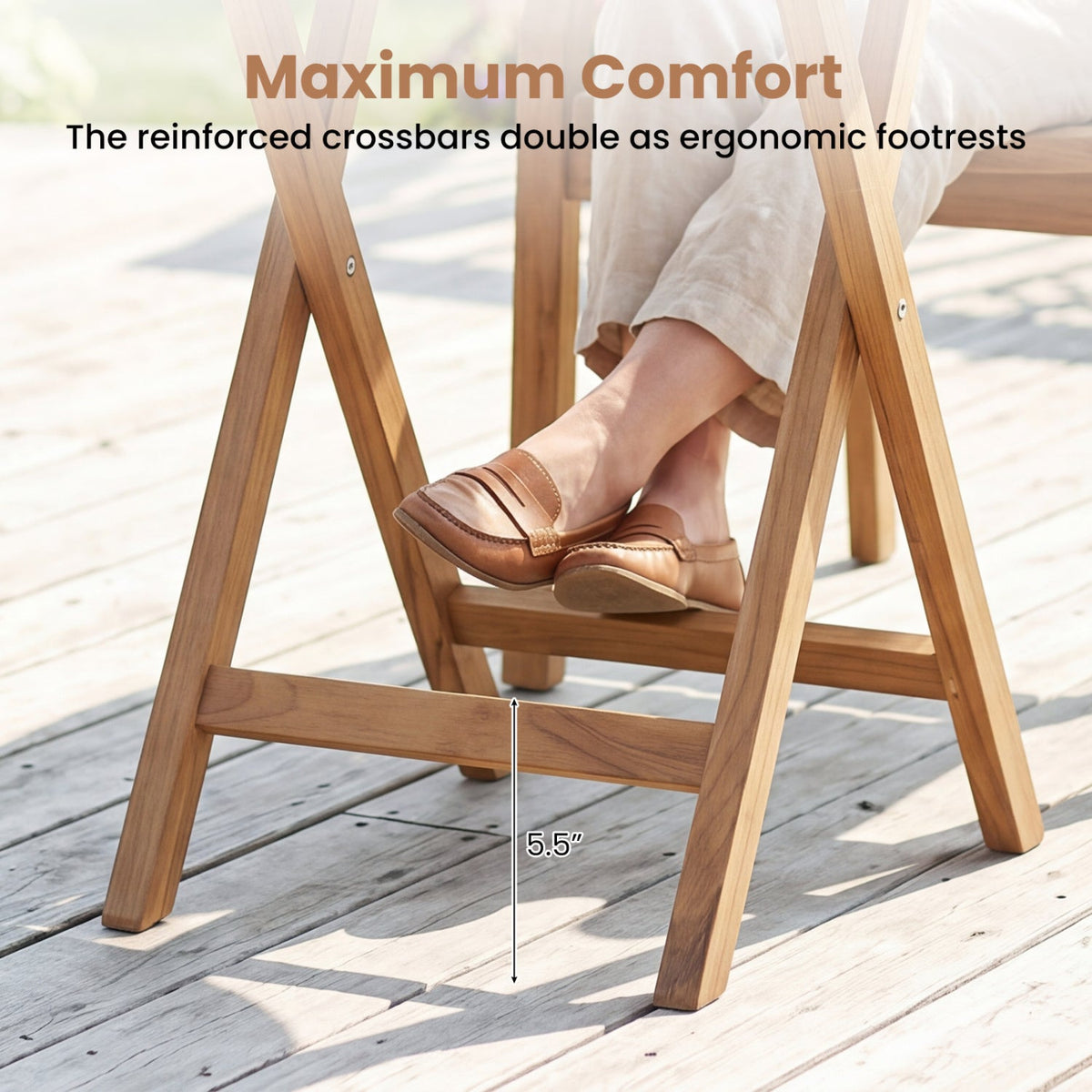 24" Round Teak Folding Bistro Table with Footrest