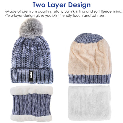 Beanie Hat and Scarf Set - Fleece Lined Winter Knit