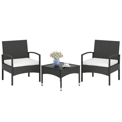 3-Piece Patio Conversation Set with Rattan Bistro Chairs & Table