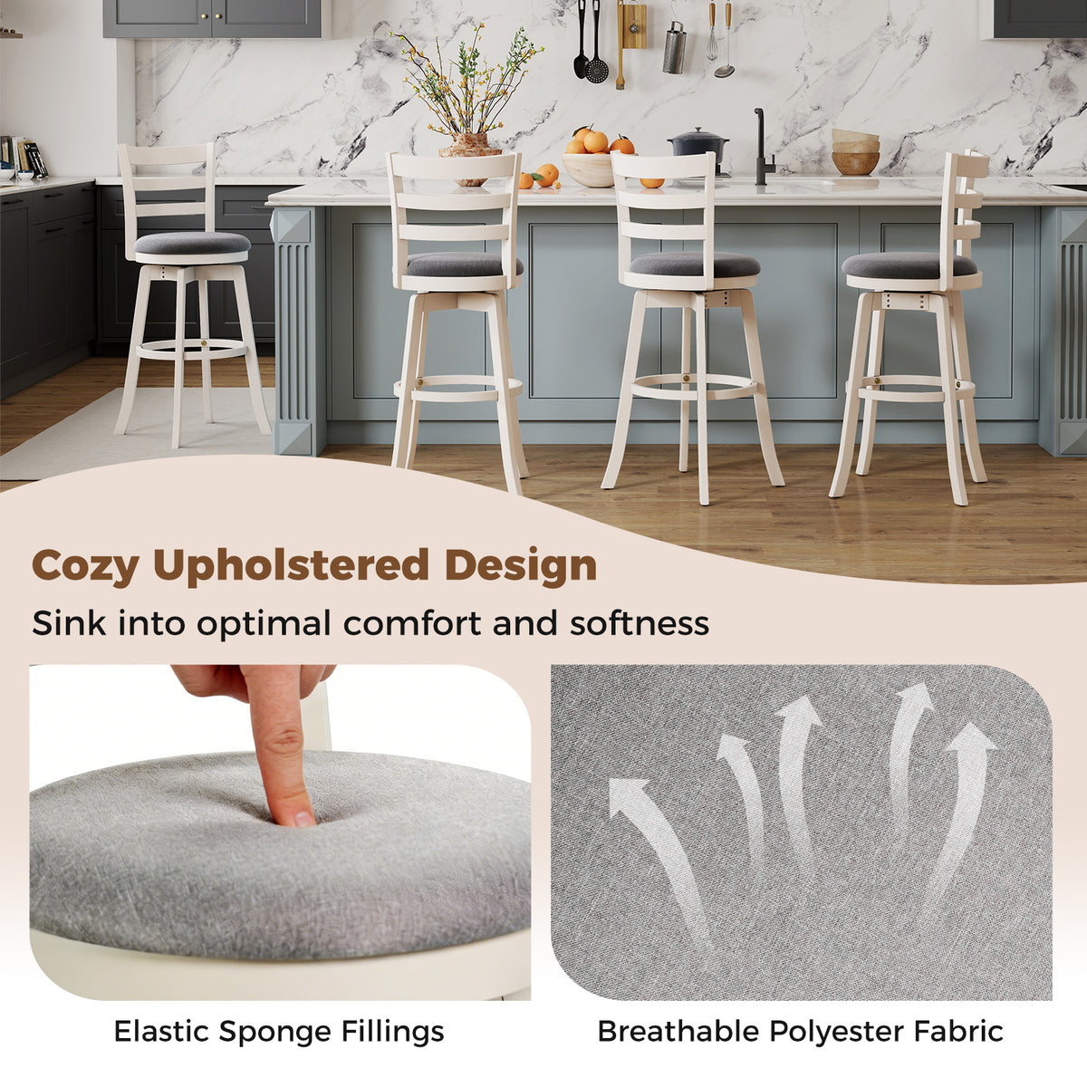 Swivel Bar Stools Set of 2 with Upholstered Seat