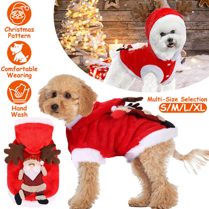 Santa Claus Pet Costume with Reindeer Antlers for Dogs & Cats