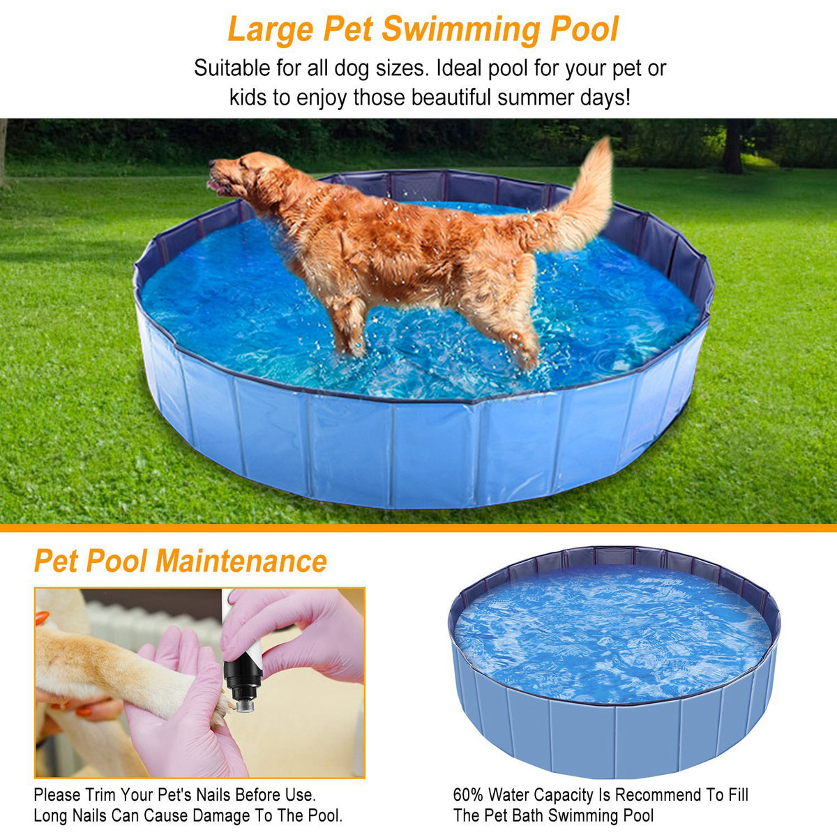 Foldable Pet Swimming Pool - 4ft PVC Dog Bath Tub