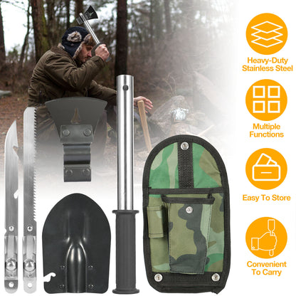 6-in-1 Multi-Tool Survival Kit with Shovel, Axe, Knife & Saw