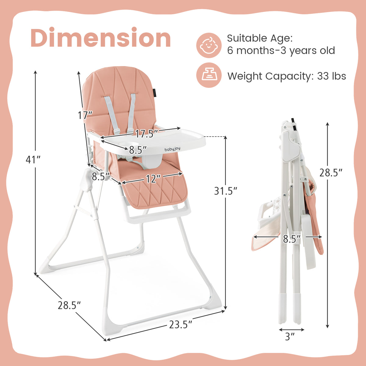Compact Folding High Chair with Adjustable Tray