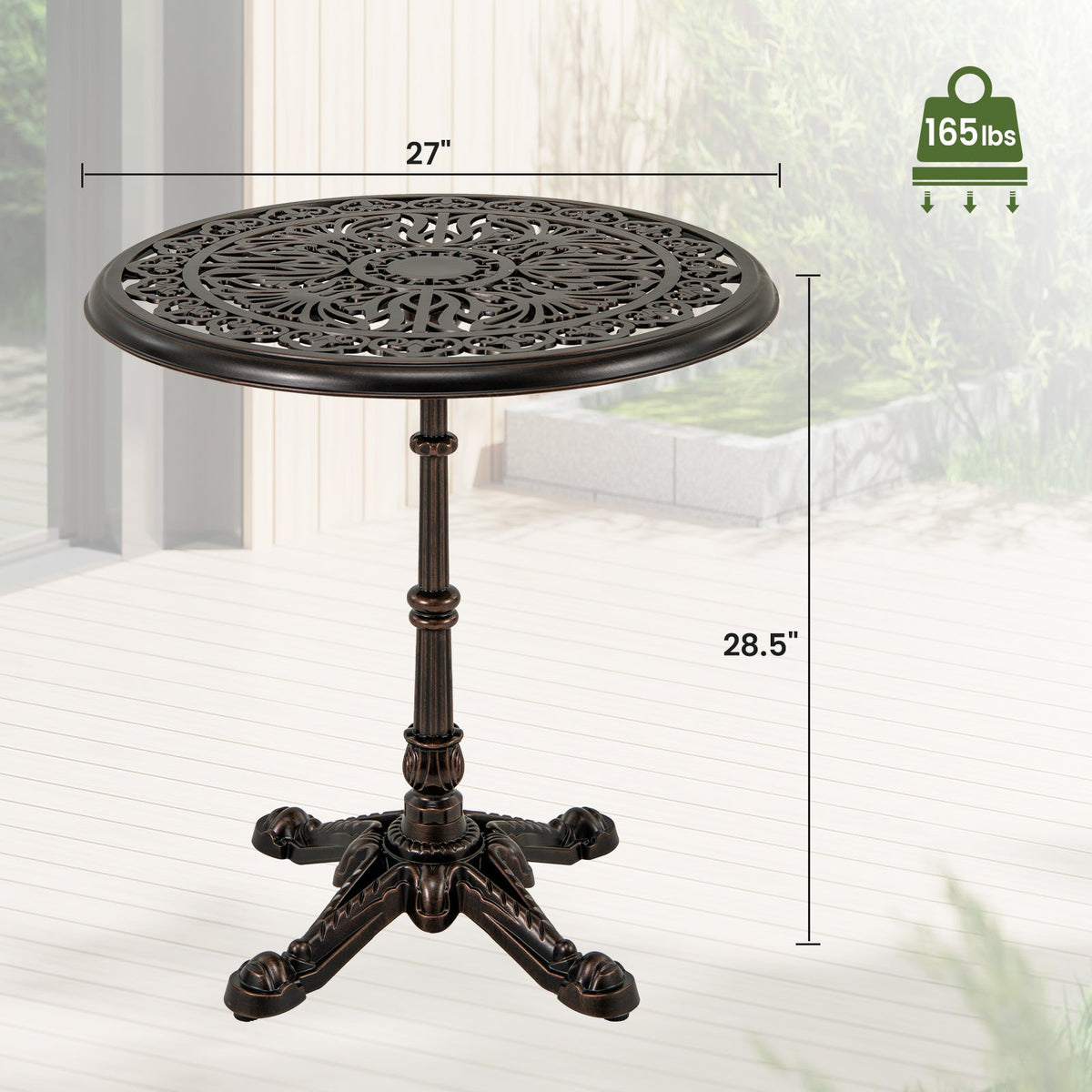 27Inch Round Cast Aluminum Patio Bistro Table with Hollow Top-Copper