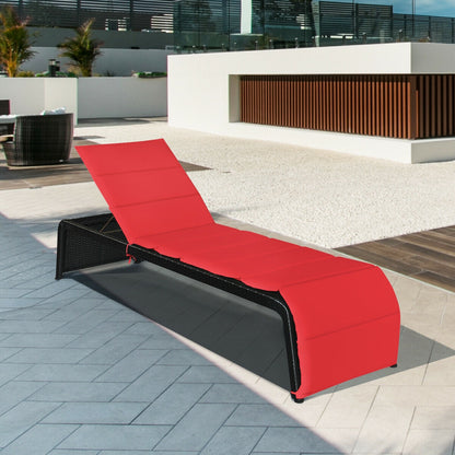 Adjustable Rattan Chaise Lounge Chair with Cushion