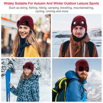 Knit Beanie Hat with Goggle - Warm Winter Skull Cap