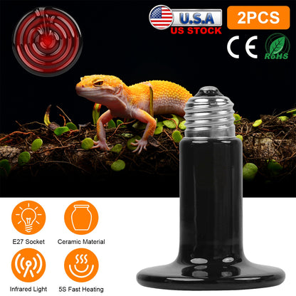Ceramic Heat Lamp 150W Infrared Reptile Heater - 2 Pack