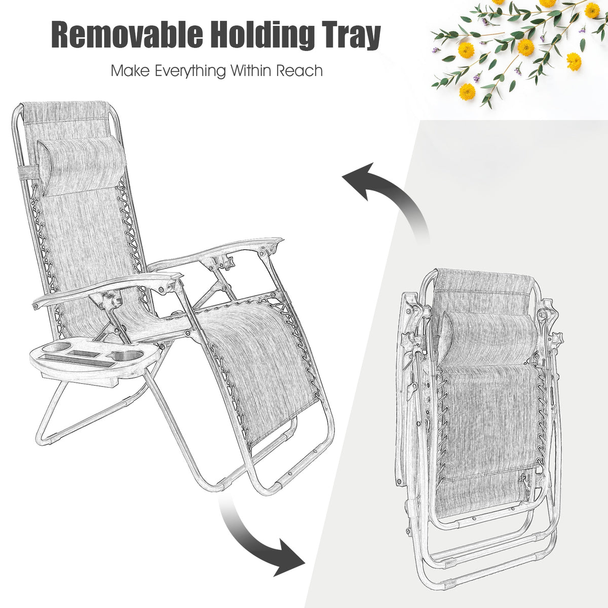 Zero Gravity Folding Lounge Chair Set of 2 with Pillow