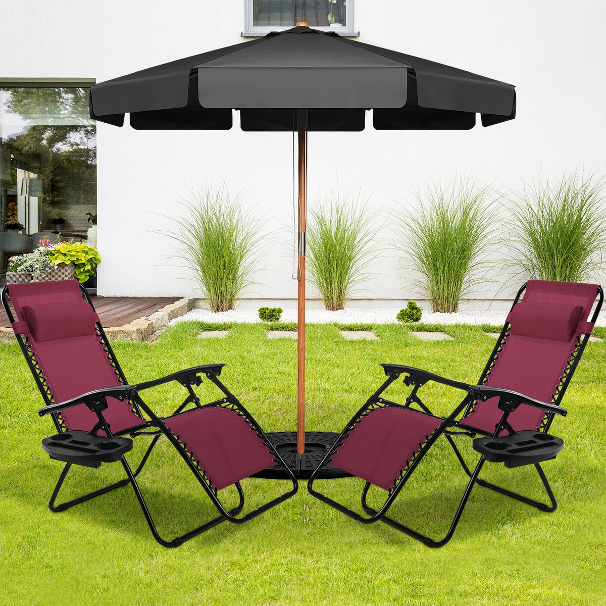 Zero Gravity Folding Lounge Chair Set of 2 with Pillow