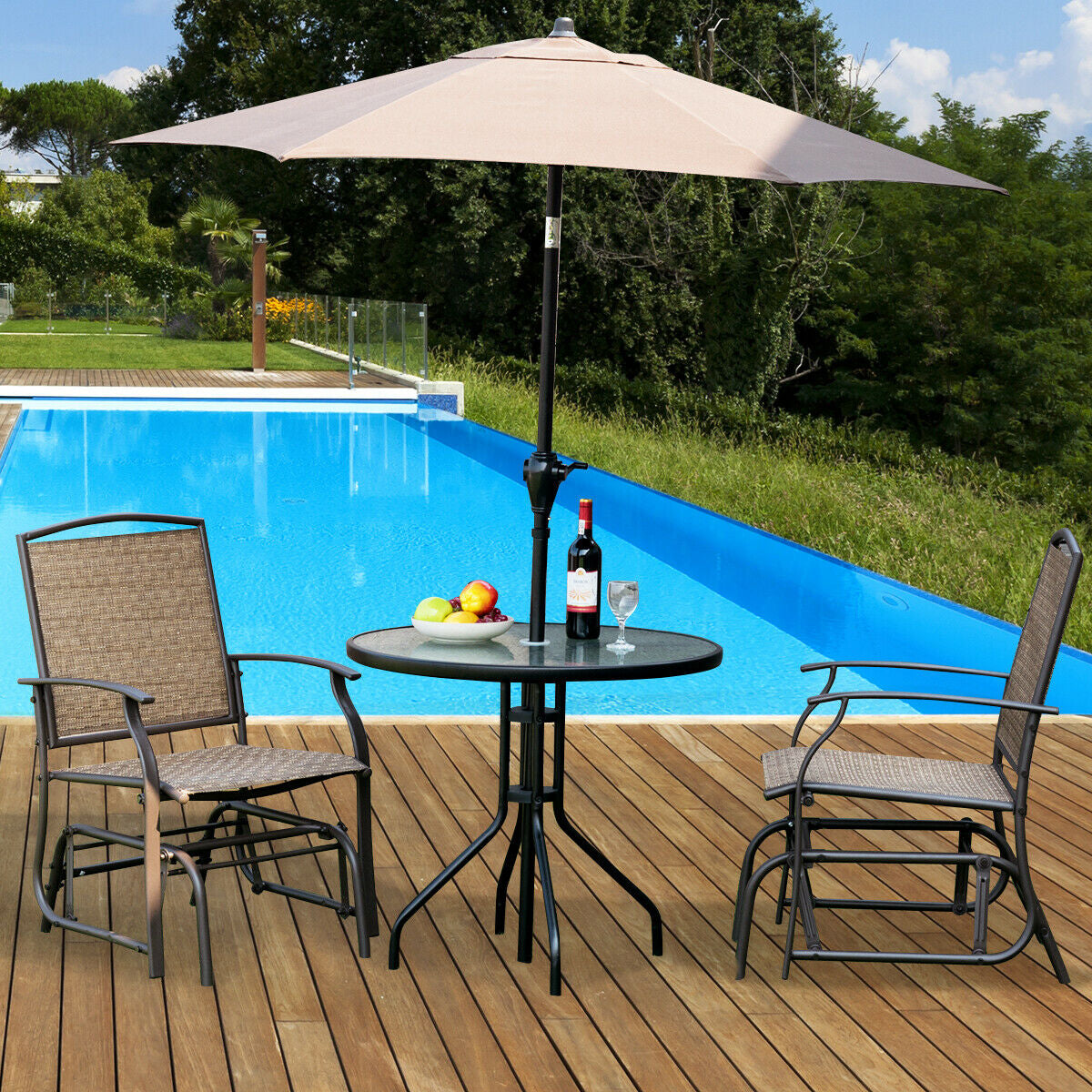 Patio Rocking Glider Chair Set - 2 Piece Brown Outdoor Seating