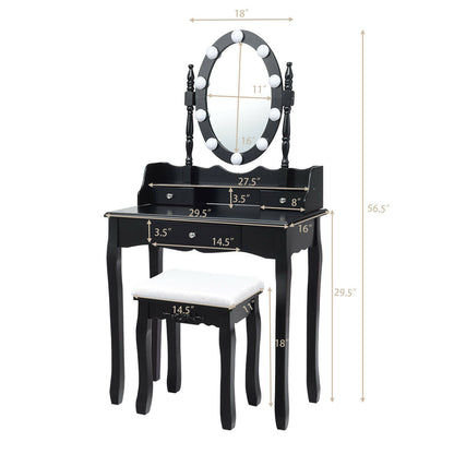Makeup Vanity Set with LED Lighted Mirror and 3 Drawers