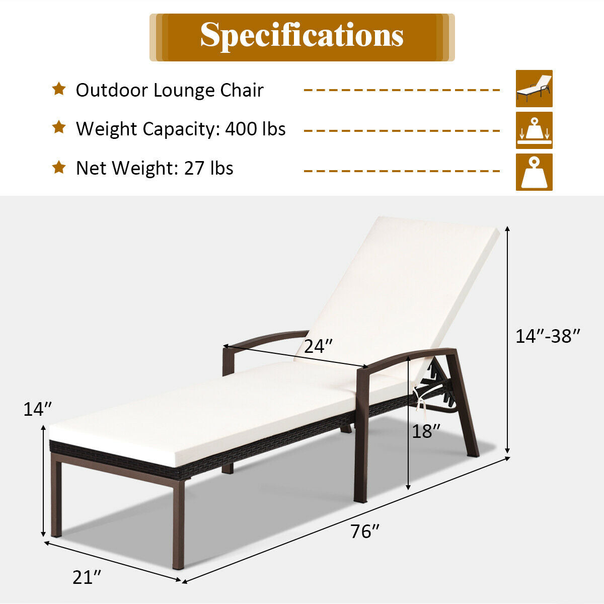 Adjustable Patio Chaise Lounge Chair Set with Cushions