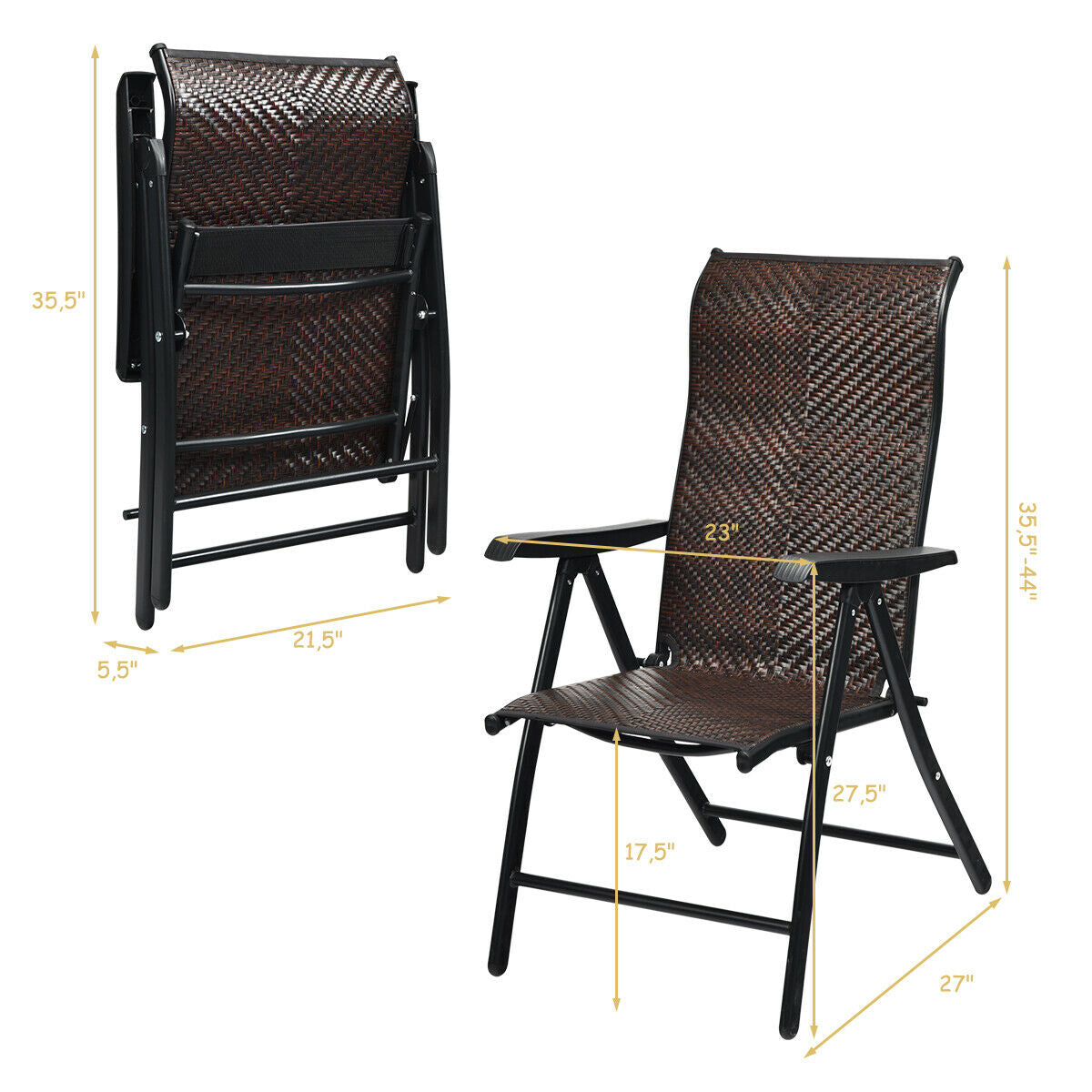 Folding Rattan Patio Chair with Adjustable Backrest