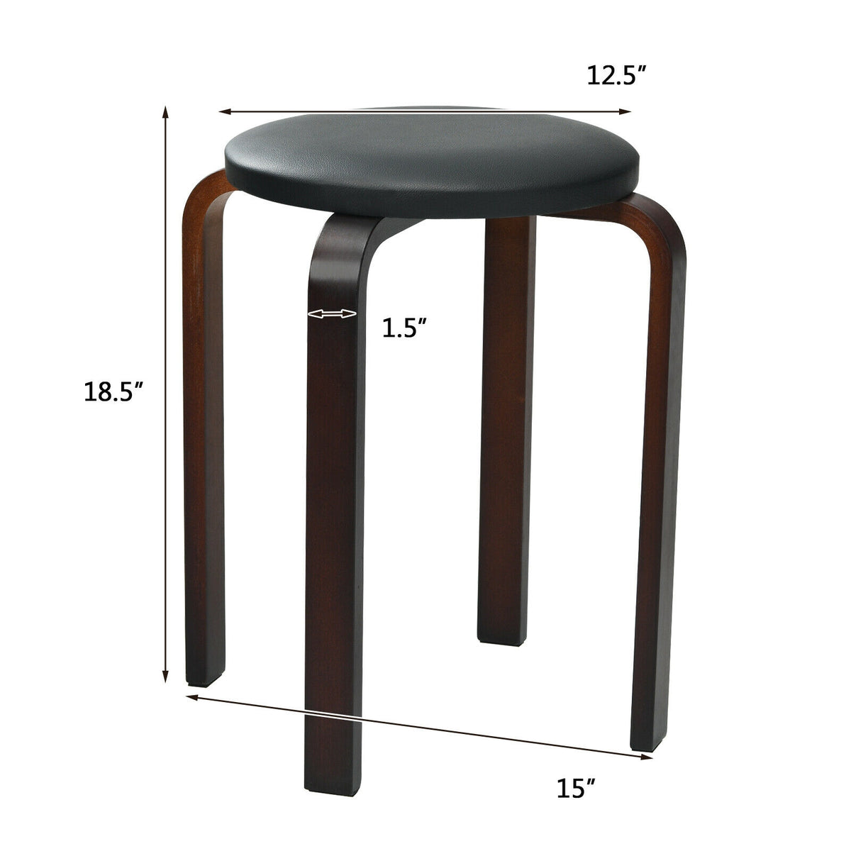 Stackable Bentwood Dining Stools with Padded Seat, Set of 4