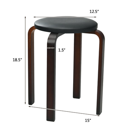 Stackable Bentwood Dining Stools with Padded Seat, Set of 4