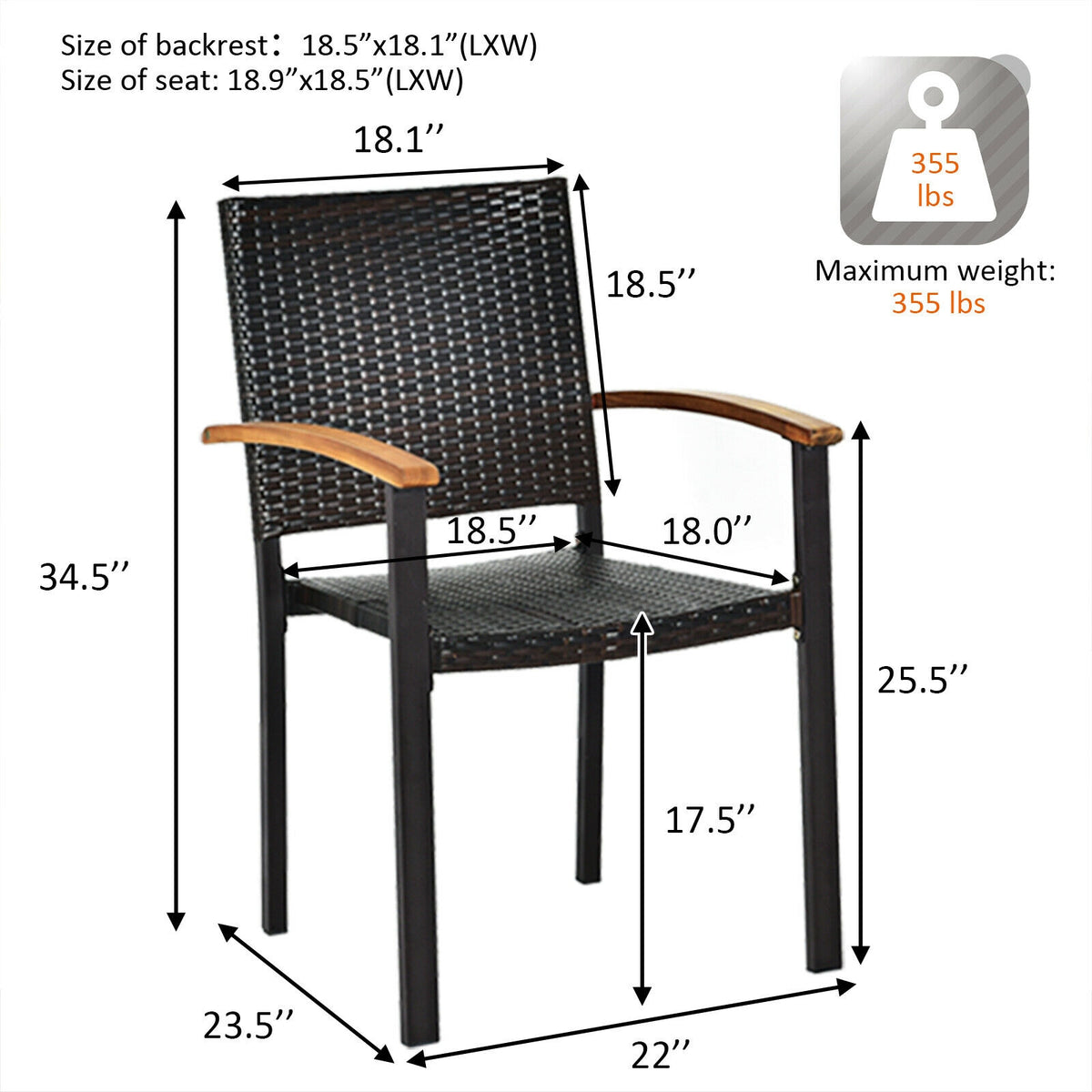 Outdoor Patio Dining Chairs Set of 4 with Rattan & Acacia Wood