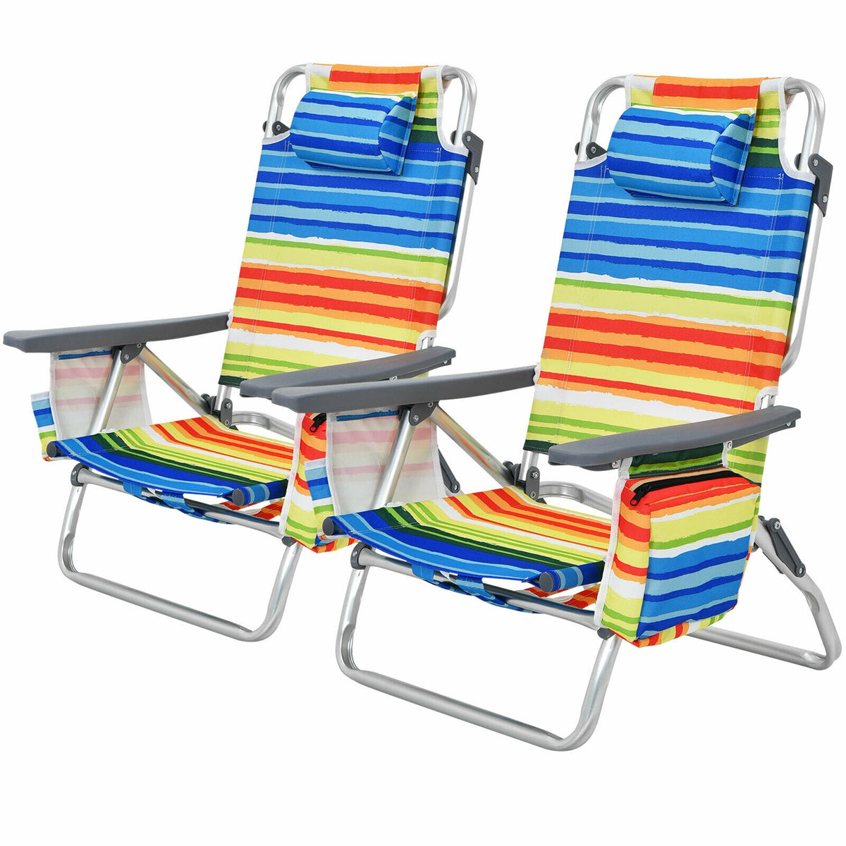 Folding Beach Chair 2-Pack with 5-Position Backrest & Pillow