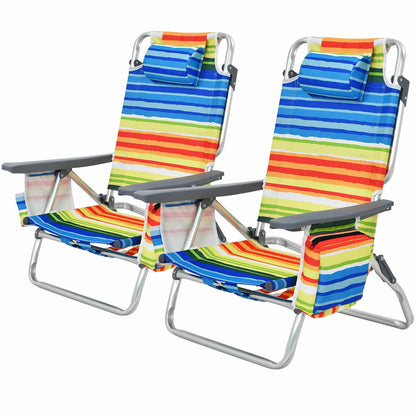 Folding Beach Chair 2-Pack with 5-Position Backrest & Pillow