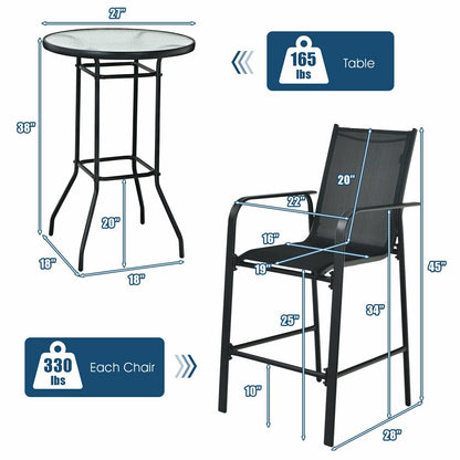 3 Pieces Outdoor Patio Bar Table Stool Set