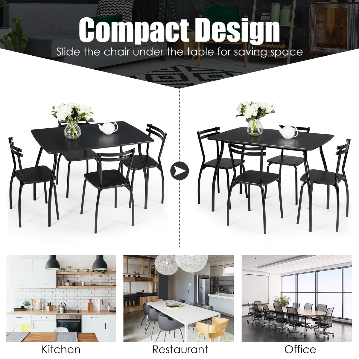 5-Piece Dining Table Set with 4 Chairs and Steel Frame