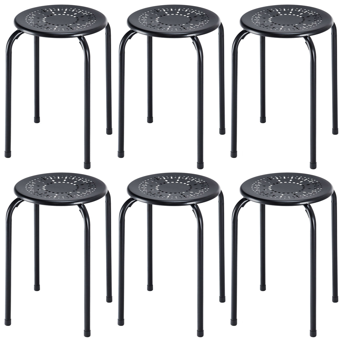 Stackable Metal Stools with Daisy Design - Set of 6