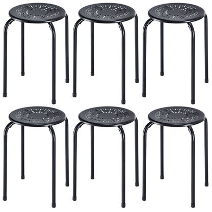 Stackable Metal Stools with Daisy Design - Set of 6