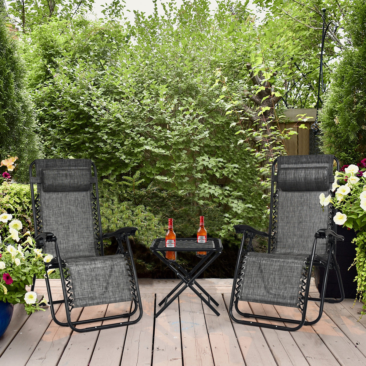Zero Gravity Reclining Lounge Chairs with Table Set (3-Piece)