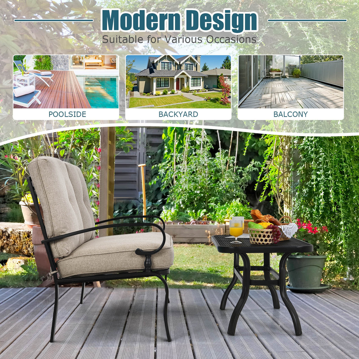 2-Piece Patio Loveseat Set with Cushions and Coffee Table