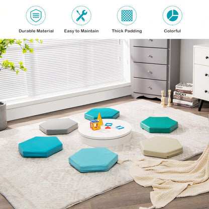Hexagon Toddler Floor Cushions with Handles, 6-Piece Set