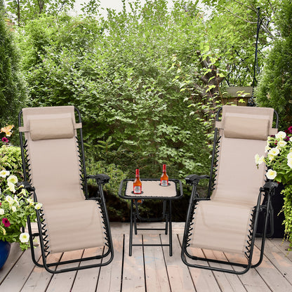 Zero Gravity Reclining Lounge Chairs with Table Set (3-Piece)