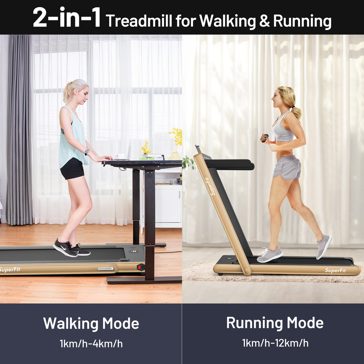 2-in-1 Folding Treadmill with Dual Display and Remote Control