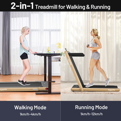 2-in-1 Folding Treadmill with Dual Display and Remote Control