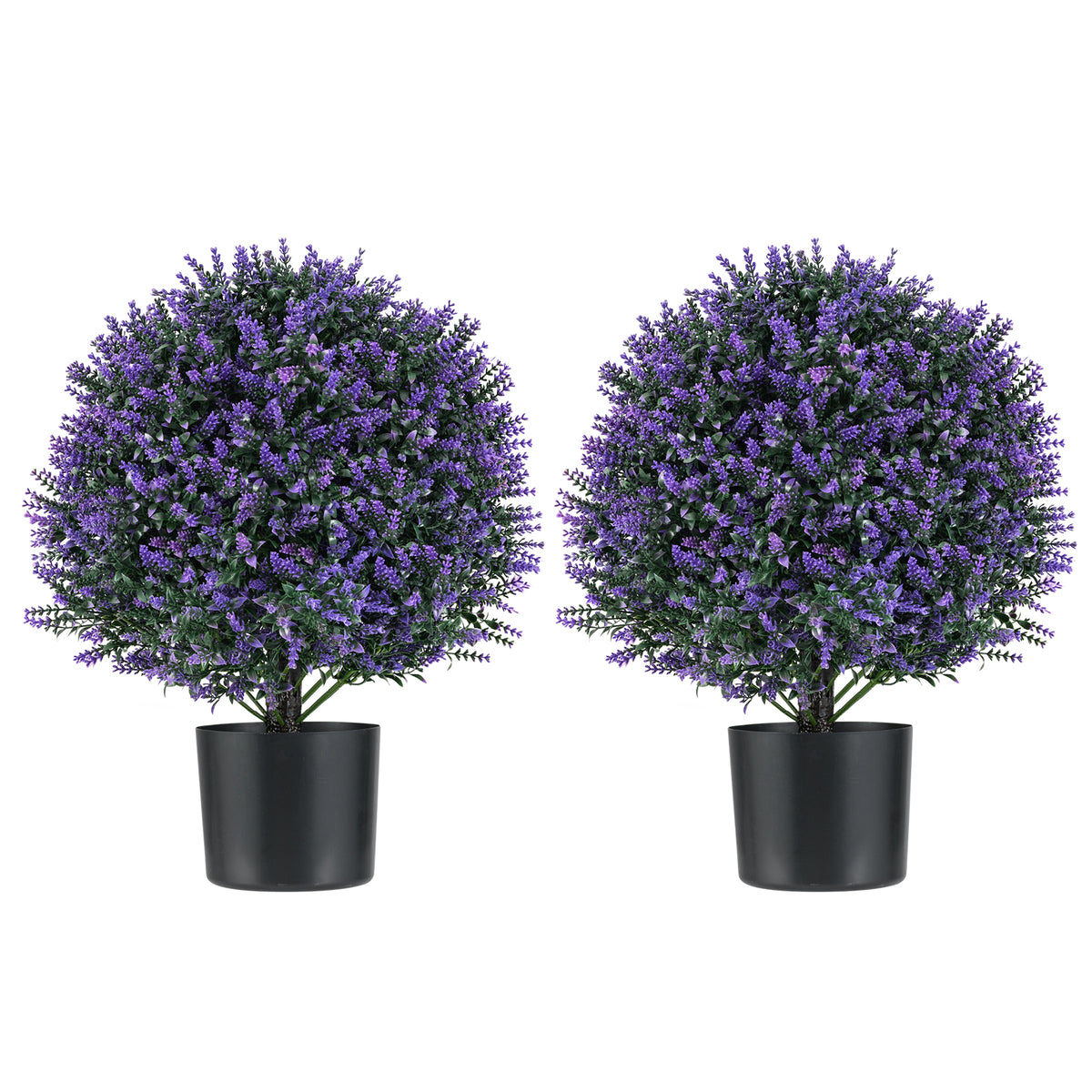 2 Pack Artificial Lavender Topiary Ball Tree Faux Shrub Bushes with Flowers-Purple