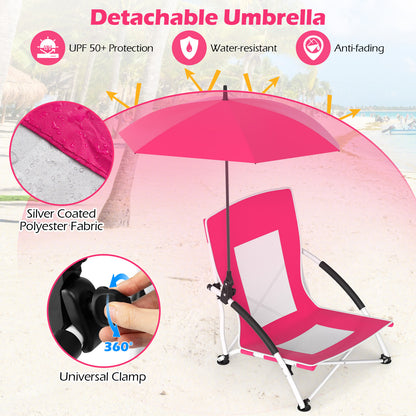 Beach Chair with Adjustable Umbrella for Adults - 2 Pack