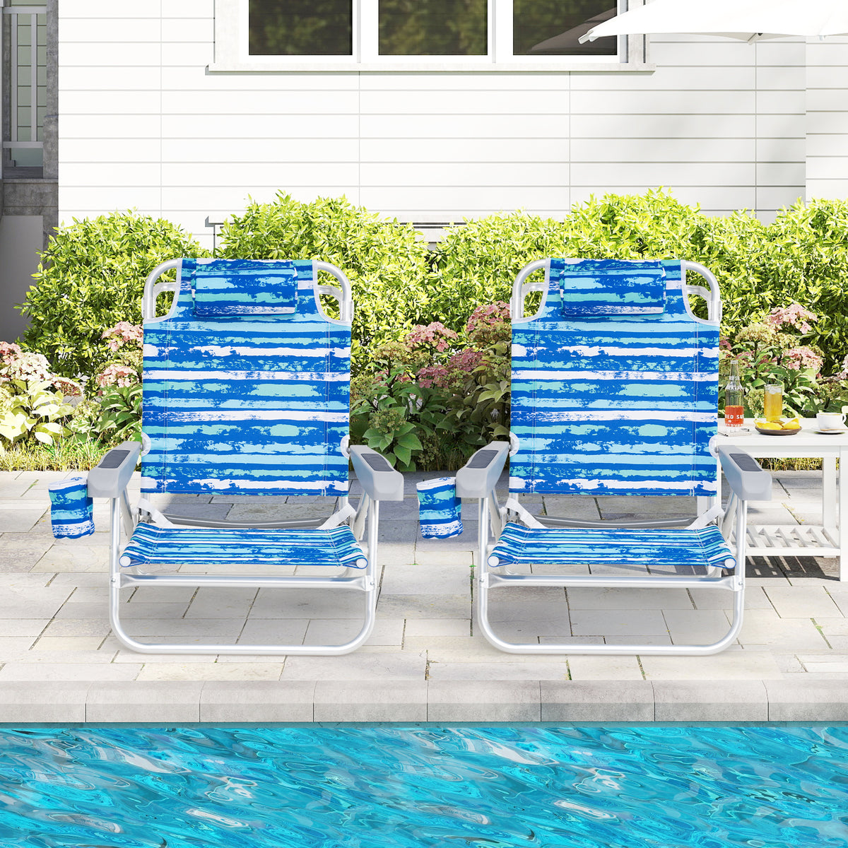 Folding Beach Chair 5-Position with Pillow - 2 Pack