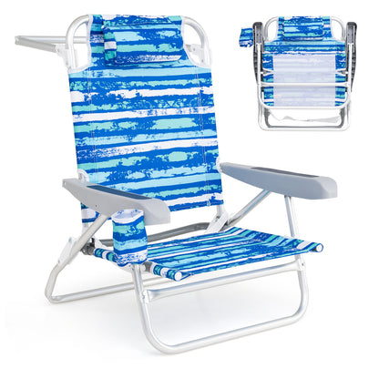 Folding Beach Chair 5-Position with Pillow - 2 Pack