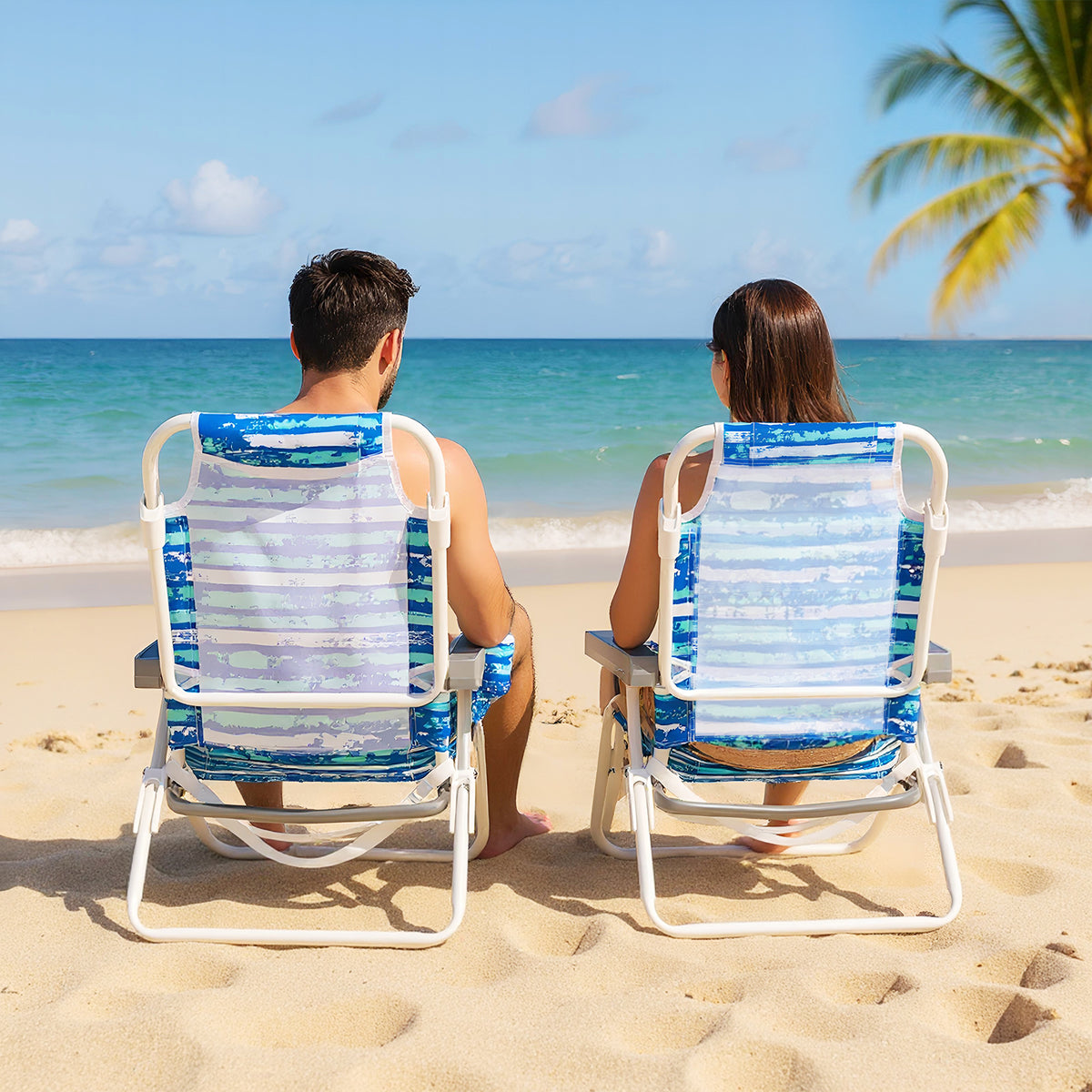 Folding Beach Chair 5-Position with Pillow - 2 Pack